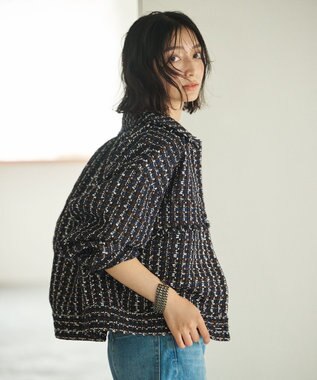 #Newans ツイードブルゾン ネイビー×ブラウン