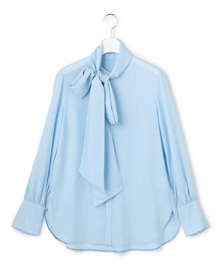 ICB L セルロースシルクビエラ ボウタイ付きブラウス サックスブルー