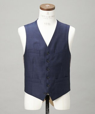 GOTAIRIKU 【Loro Piana Fabric】365 通年 3ピーススーツ(ネイビーストライプ) ダルブルー×ストライプ