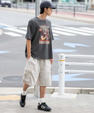 WEGO 【撥水/速乾/ウエストゴム/ユニセックス着用ITEM/MLサイズ展開】ナイロンイージーバギーカーゴショーツ ライトグレー