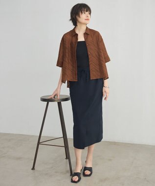 ICB L 【洗える】ゼブラシアーJQ クロップドシャツ マットブラウン系