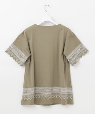 自由区 【洗える】エンブロイダリー チュニック丈カットソー カーキ系