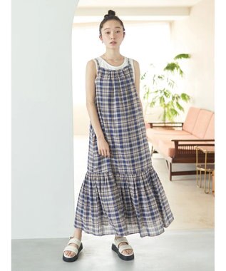 earth music&ecology マドラスチェックキャミワンピース Navy