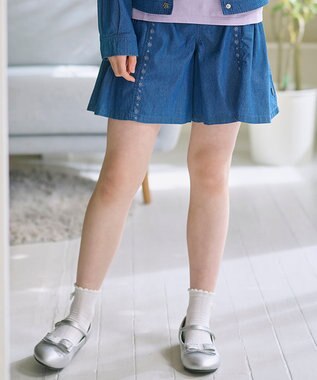  【150-160㎝】 ブルーフラワーデニムキュロット