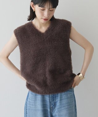 AMERICAN HOLIC 【選べる丈】シャギーニットベスト Brown