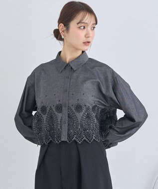 earth music&ecology スカラップトリムシャツ Black