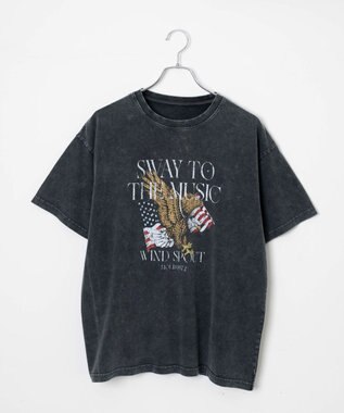 WEGO 【綿100%】ヴィンテージウォッシュグラフィックTシャツ スミクロ