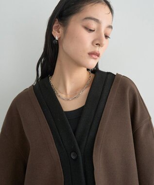 YECCA VECCA ニット切替メルトンVネックカーディガン Brown
