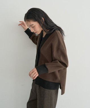 YECCA VECCA ニット切替メルトンVネックカーディガン Brown