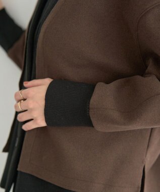 YECCA VECCA ニット切替メルトンVネックカーディガン Brown