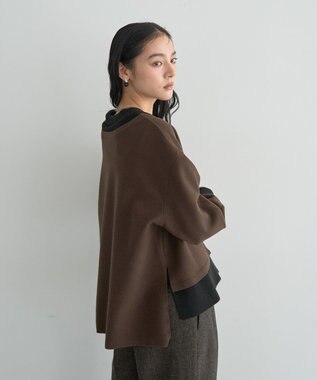 YECCA VECCA ニット切替メルトンVネックカーディガン Brown