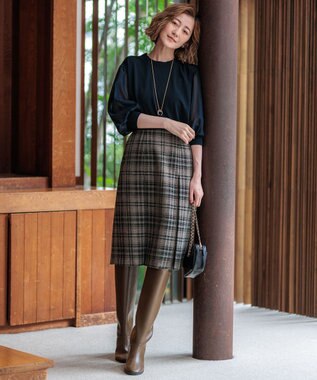 23区 【ご好評につきカラー追加/洗える】クロスコンビ パフスリーブ ニット ネイビー系