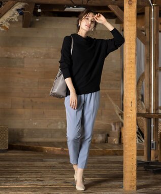 Tiaclasse 【洗える】快適な履き心地のダブルクロステーパードパンツ アンティークブルー