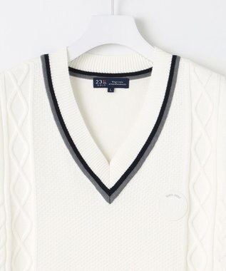 23区GOLF 【MEN/キングサイズ】【洗える】ケーブル柄 ニットベスト ホワイト系