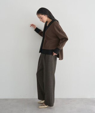 YECCA VECCA ニット切替メルトンVネックカーディガン Brown