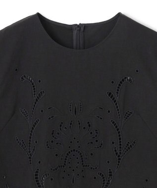 BEIGE， 【洗える】GALLERIA / コットンエンブロイダリーノースリーブブラウス Black