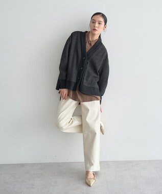 YECCA VECCA ニット切替メルトンVネックカーディガン Charcoal Gray