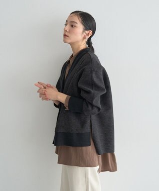 YECCA VECCA ニット切替メルトンVネックカーディガン Charcoal Gray