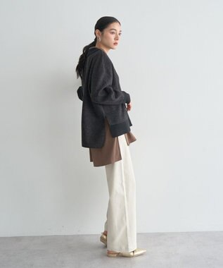 YECCA VECCA ニット切替メルトンVネックカーディガン Charcoal Gray