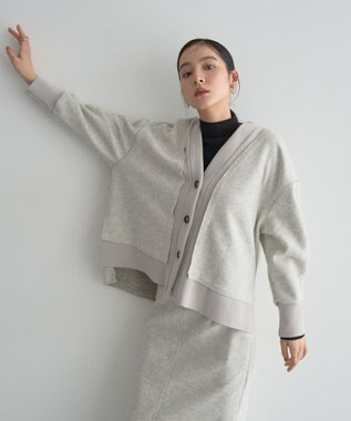 YECCA VECCA ニット切替メルトンVネックカーディガン Gray