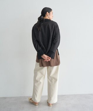 YECCA VECCA ニット切替メルトンVネックカーディガン Charcoal Gray