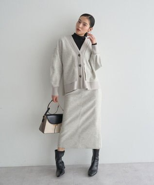 YECCA VECCA ニット切替メルトンVネックカーディガン Gray