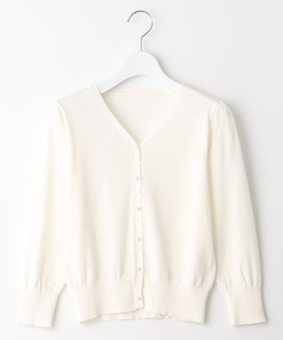 Feroux リボンパール七分袖 カーディガン ホワイト系
