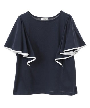 earth music&ecology 【接触冷感/洗濯機可】パイピングフレアスリーブカットソー Navy