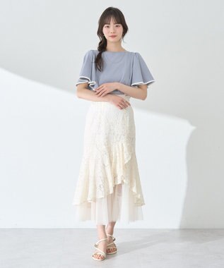 earth music&ecology 【接触冷感/洗濯機可】パイピングフレアスリーブカットソー Sax