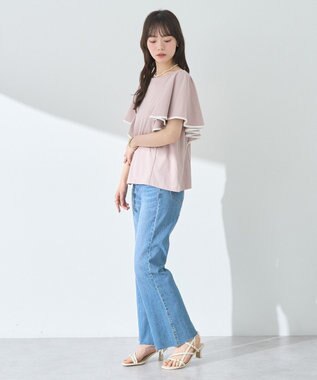 earth music&ecology 【接触冷感/洗濯機可】パイピングフレアスリーブカットソー Pink Beige