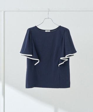 earth music&ecology 【接触冷感/洗濯機可】パイピングフレアスリーブカットソー Navy