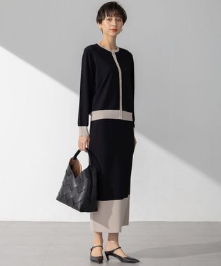 23区 S 【WEB&一部店舗限定/洗える】レーヨンポリエステルストレッチ タイト スカート ブラック×ベージュ