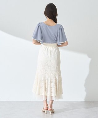 earth music&ecology 【接触冷感/洗濯機可】パイピングフレアスリーブカットソー Sax