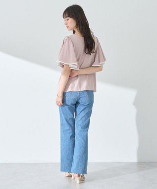 earth music&ecology 【接触冷感/洗濯機可】パイピングフレアスリーブカットソー Pink Beige