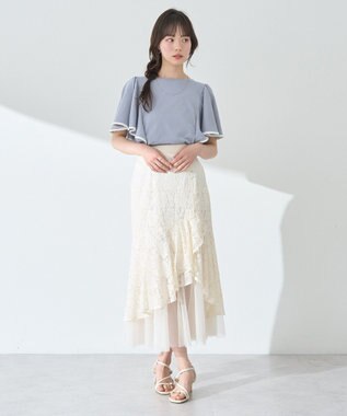 earth music&ecology 【接触冷感/洗濯機可】パイピングフレアスリーブカットソー Sax