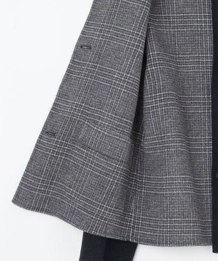 J.PRESS LADIES L 【リバーシブル】ウールナイロン リバー チェック ショート コート ネイビー系