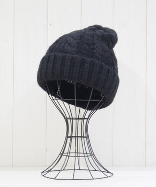 石田製帽 ベビーアルパカ　アラン編みワッチ ブラック