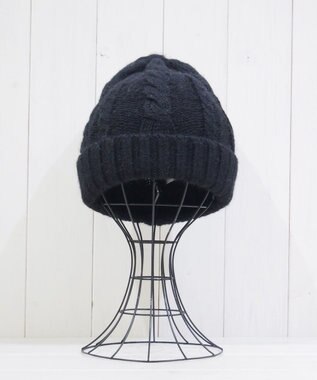 石田製帽 ベビーアルパカ　アラン編みワッチ ブラック