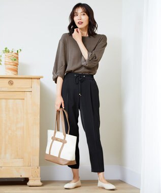 ANY 【ストレッチ/ウエストゴム】イージーケア美脚 パンツ ブラック