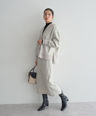 YECCA VECCA ニット切替メルトンVネックカーディガン Gray