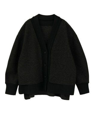 YECCA VECCA ニット切替メルトンVネックカーディガン Charcoal Gray