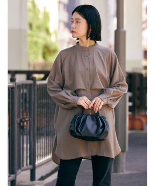 AMERICAN HOLIC バンドカラーフリルシャツチュニック Mocha