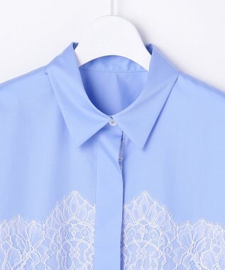 自由区 【カトリエムブーケ】Borde de dentelle ラッセルレースシャツ サックス×オフ