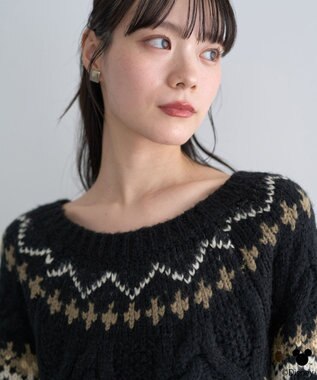 earth music&ecology 【予約】Disney/ミッキー刺繍ノルディックニットチュニック ブラック