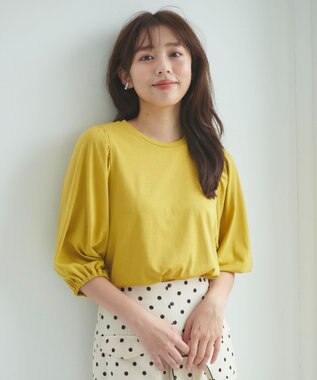 Feroux 【UVケア】バックリボンボリュームスリーブ Tシャツ 黄緑系