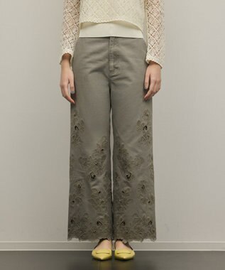 GRACE CONTINENTAL カットワークフレアパンツ グレー