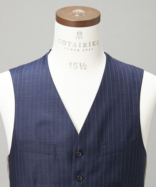 GOTAIRIKU 【Loro Piana Fabric】365 通年 3ピーススーツ(ネイビーストライプ) ダルブルー×ストライプ