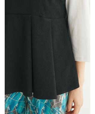 Green Parks ７分袖ビスチェドッキング風カットプルオーバー Black