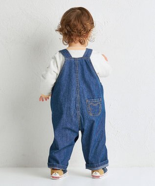 MIKI HOUSE HOT BISCUITS 【70-110cm】ワンポイント 6オンスデニム オーバーオール インディゴブルー