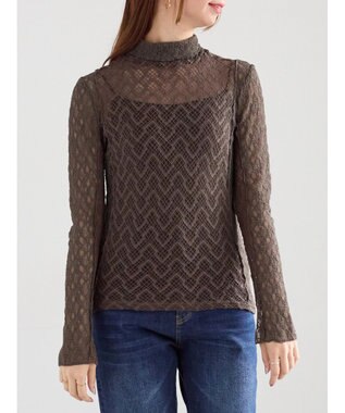Te chichi パッチワークレース前後2WAY衿デザインTOPS《2025Autumn catalog item》 チャコールグレー